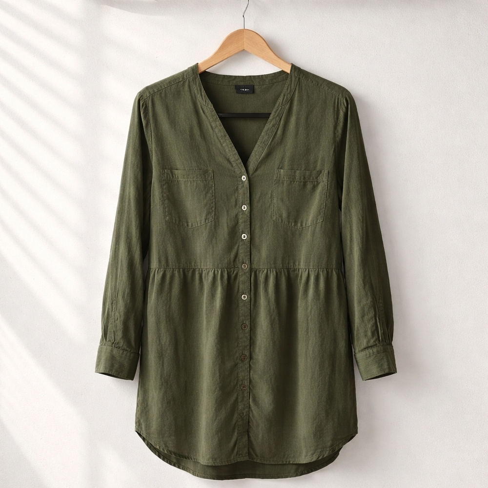 121 Torrid 2 2X Dark Green Button-Down Babydoll Blouse Shirt
